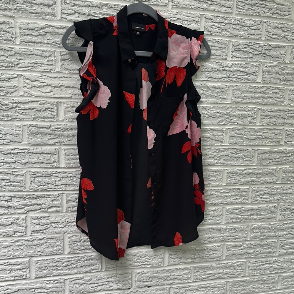 Who What Wear Black and Pink Floral Blouse